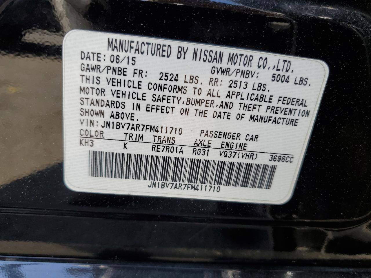 JN1BV7AR7FM411710 2015 Infiniti Q50 Base