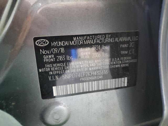 2019 Hyundai Elantra Se VIN: 5NPD74LF2KH432616 Lot: 58104074