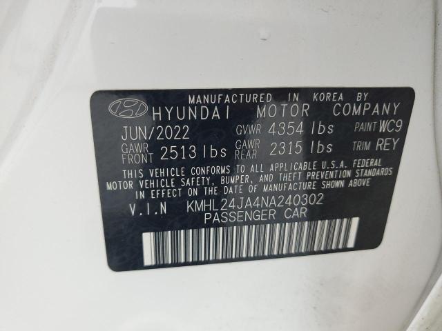 2022 Hyundai Sonata Se VIN: KMHL24JA4NA240302 Lot: 60719204
