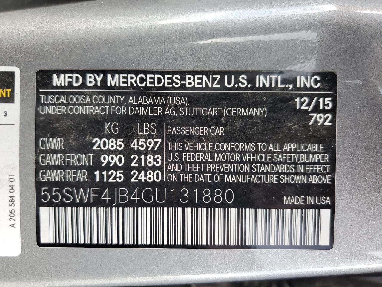 55SWF4JB4GU131880 2016 Mercedes-Benz C 300