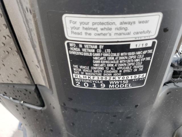 2019 HONDA WW150 RLHKF3002KY001924