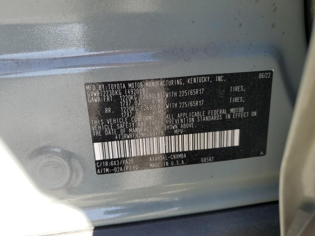 4T3RWRFV2NU069479 2022 Toyota Rav4 Xle