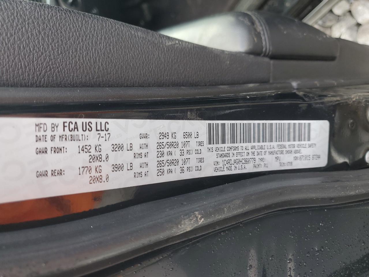 1C4RDJAG0HC960779 2017 Dodge Durango Sxt