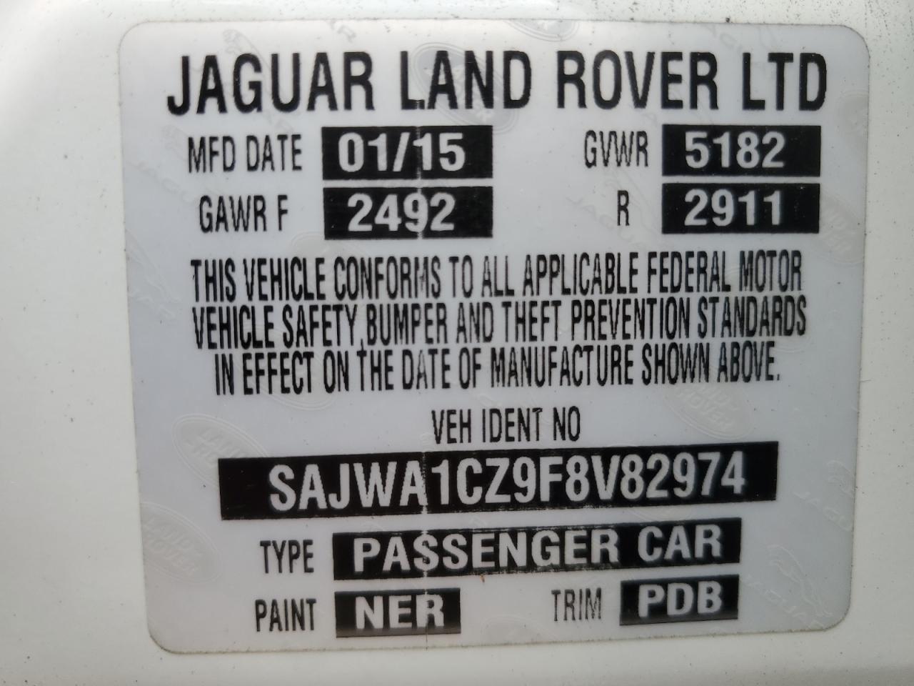 SAJWA1CZ9F8V82974 2015 Jaguar Xj