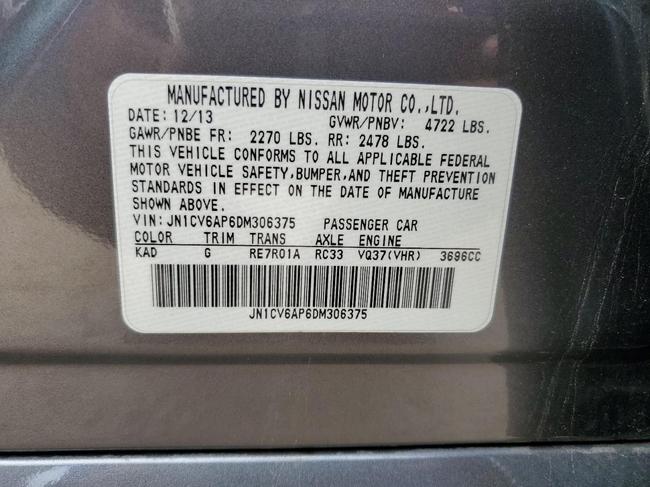 JN1CV6AP6DM306375 2013 Infiniti G37 Base