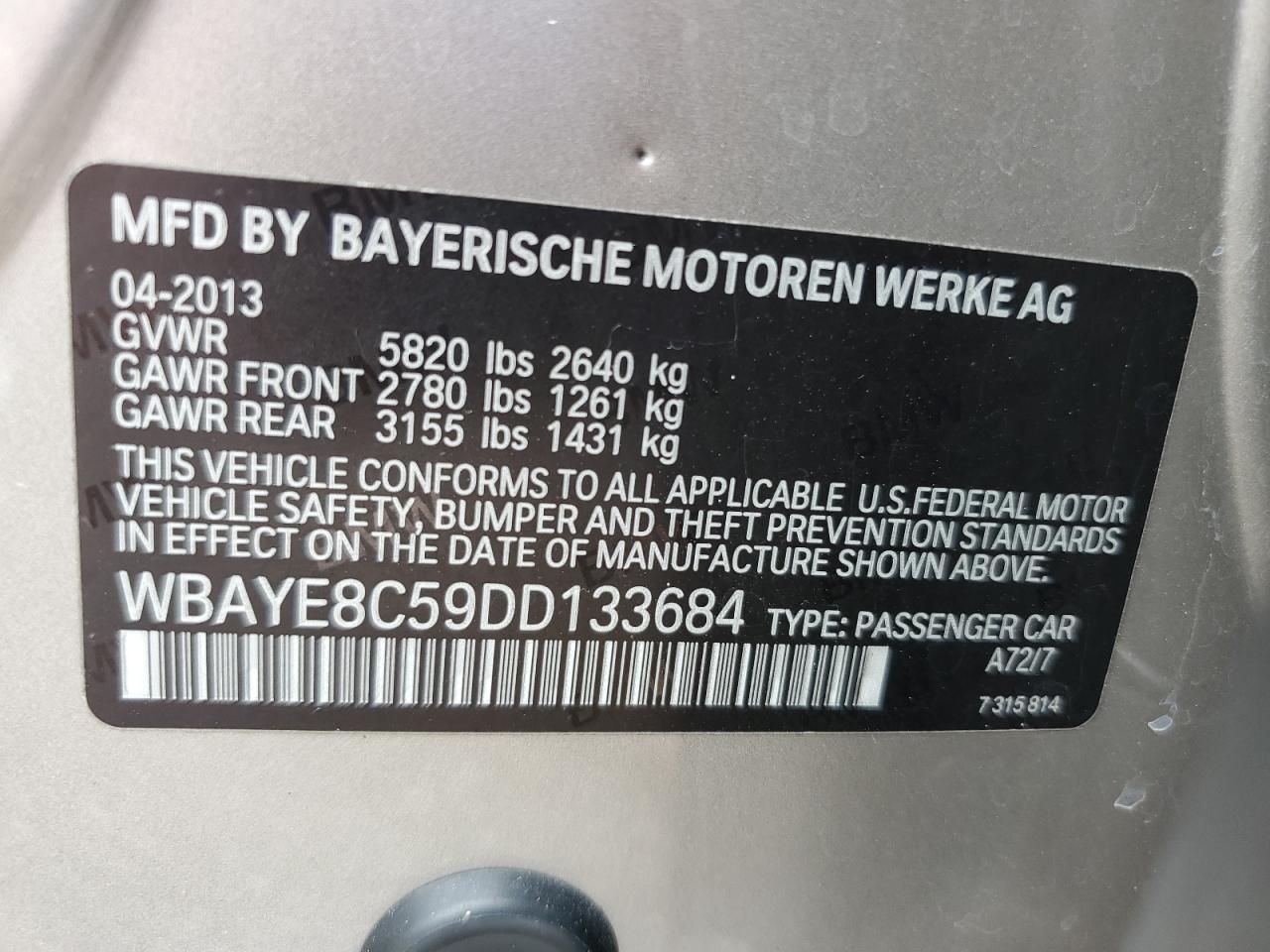 WBAYE8C59DD133684 2013 BMW 750 Li