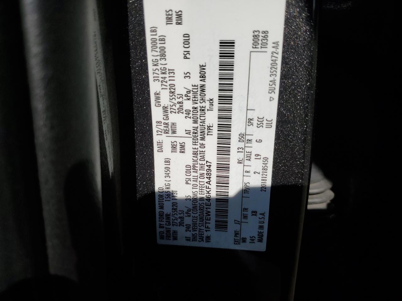 1FTEW1E46KFA48947 2019 Ford F150 Supercrew