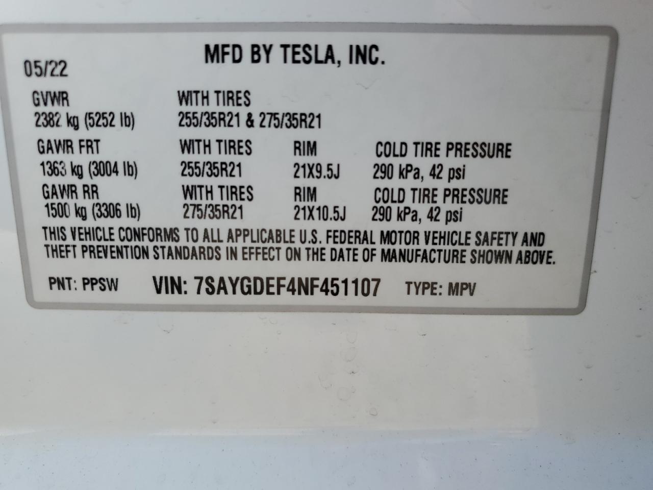 7SAYGDEF4NF451107 2022 Tesla Model Y