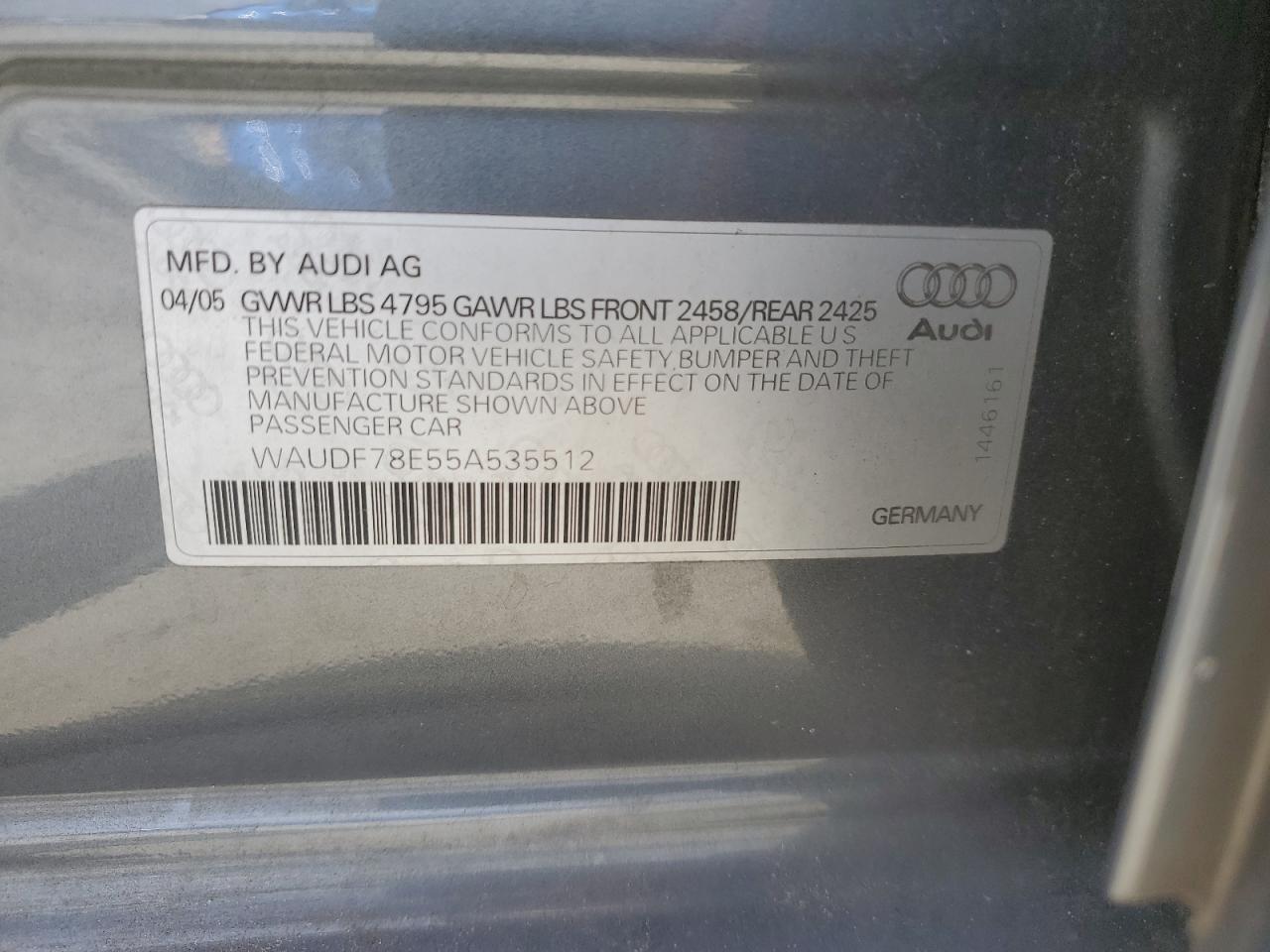 WAUDF78E55A535512 2005 Audi A4 2.0T Quattro
