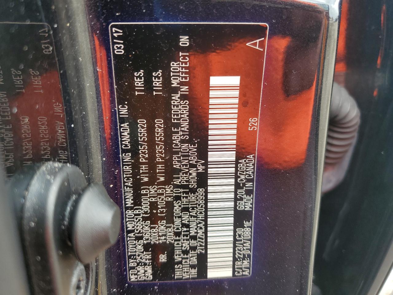 2T2ZZMCA7HC058998 2017 Lexus Rx 350 Base