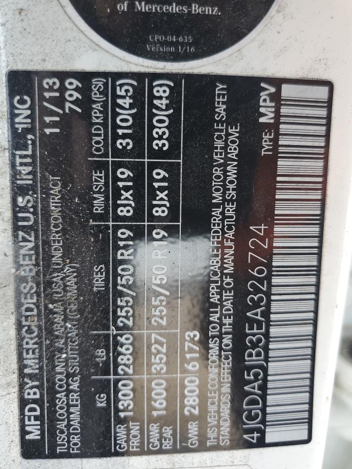 4JGDA5JB3EA326724 2014 Mercedes-Benz Ml 350