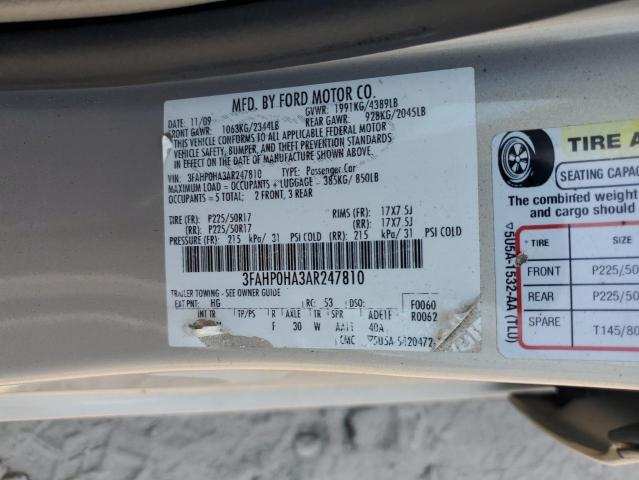 2010 Ford Fusion Se VIN: 3FAHP0HA3AR247810 Lot: 59677064