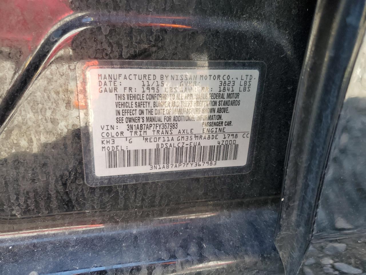 3N1AB7AP7FY367983 2015 Nissan Sentra S