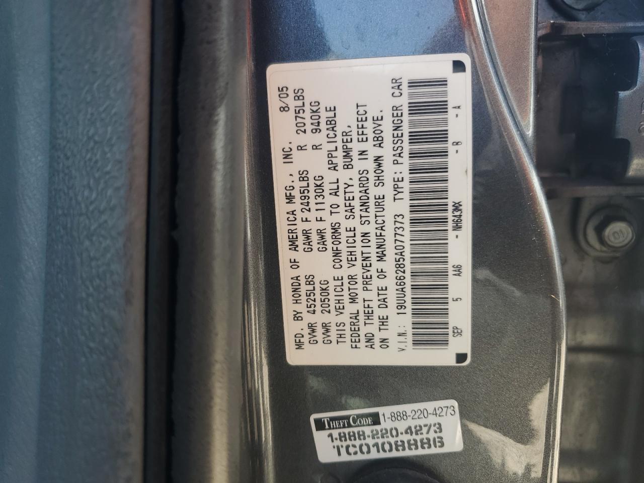 19UUA66285A077373 2005 Acura Tl