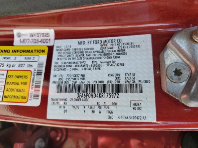 VIN 3FA6P0HD4KR175972 2019 Ford Fusion, SE no.12