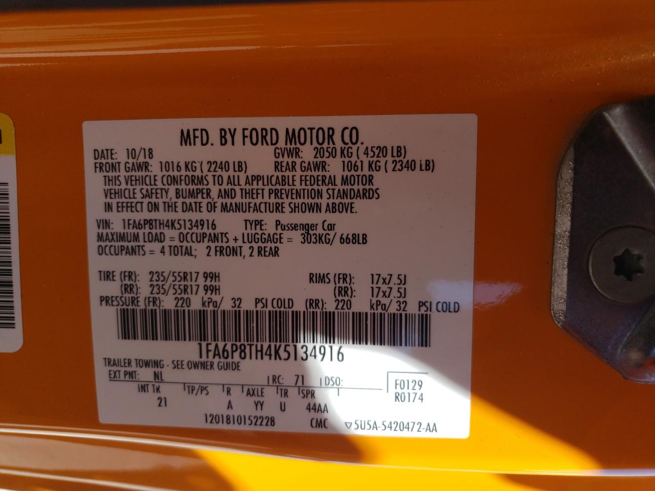 1FA6P8TH4K5134916 2019 Ford Mustang