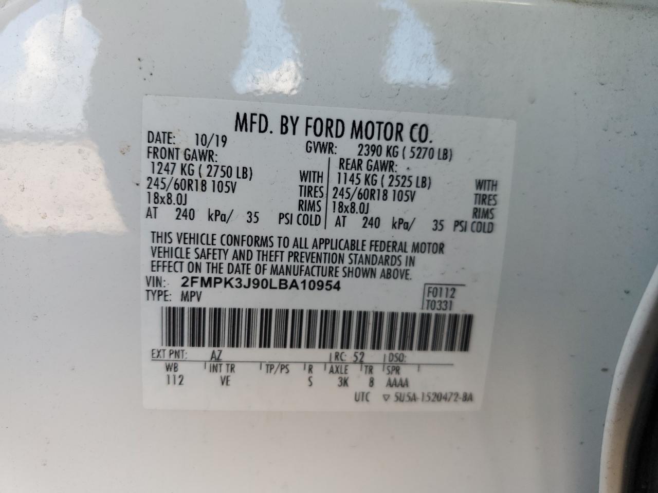 2FMPK3J90LBA10954 2020 Ford Edge Sel