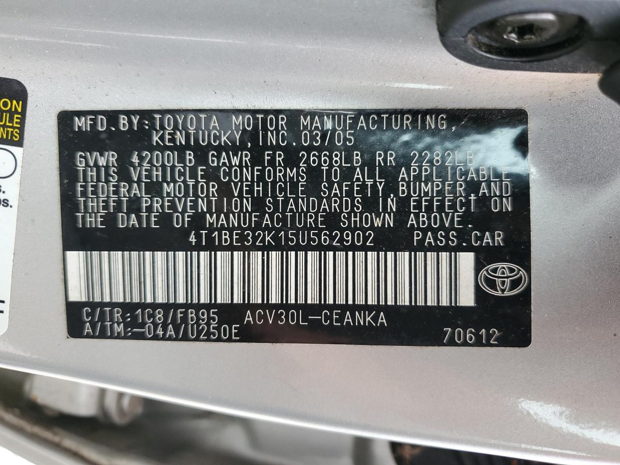 4T1BE32K15U562902 2005 Toyota Camry Le