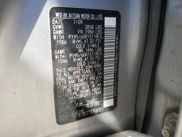 2009 Nissan Cube Base VIN: JN8AZ28R39T117564 Lot: 59271434