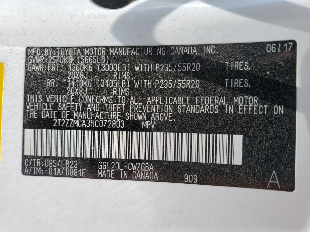 2T2ZZMCA3HC072803 2017 Lexus Rx 350 Base