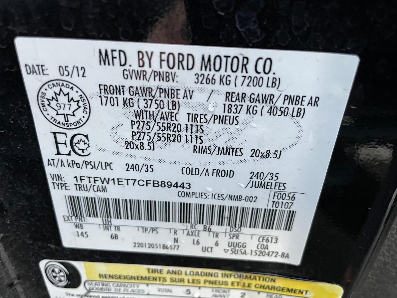 1FTFW1ET7CFB8944 2012 Ford F150 Supercrew