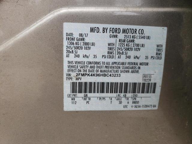 2017 Ford Edge Titanium VIN: 2FMPK4K96HBC43233 Lot: 59122244