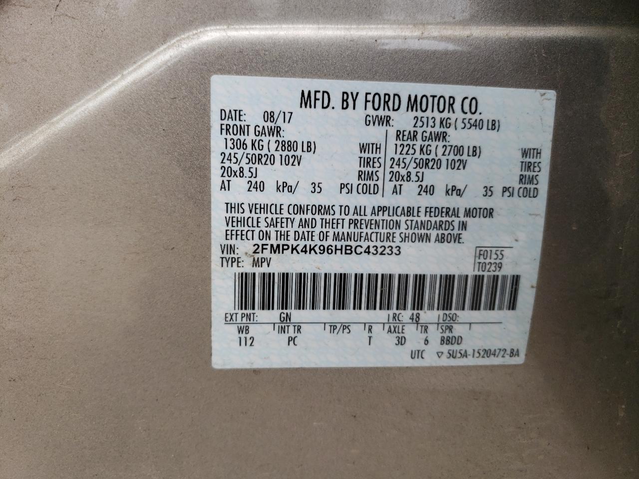 2FMPK4K96HBC43233 2017 Ford Edge Titanium