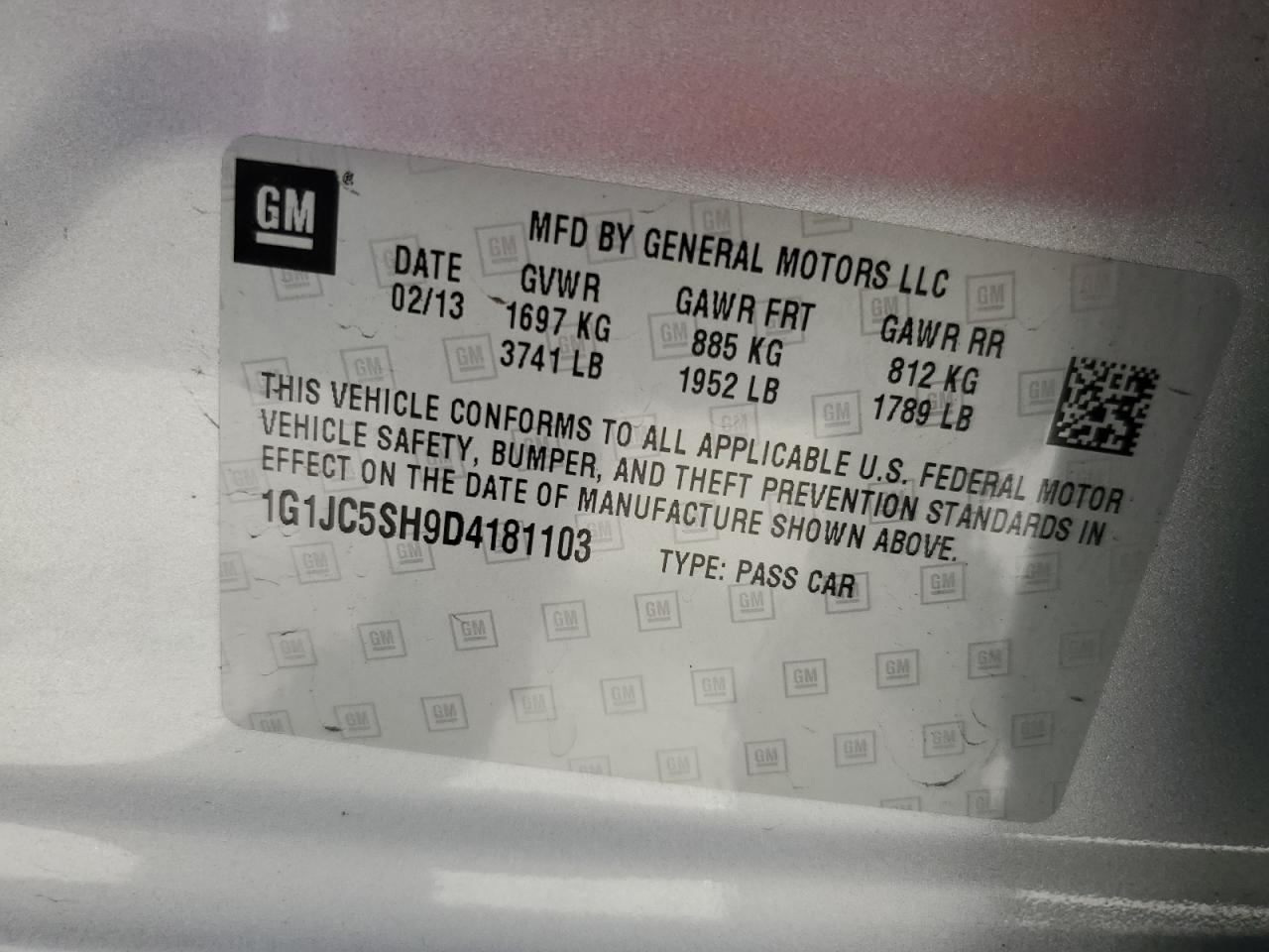 1G1JC5SH9D4181103 2013 Chevrolet Sonic Lt