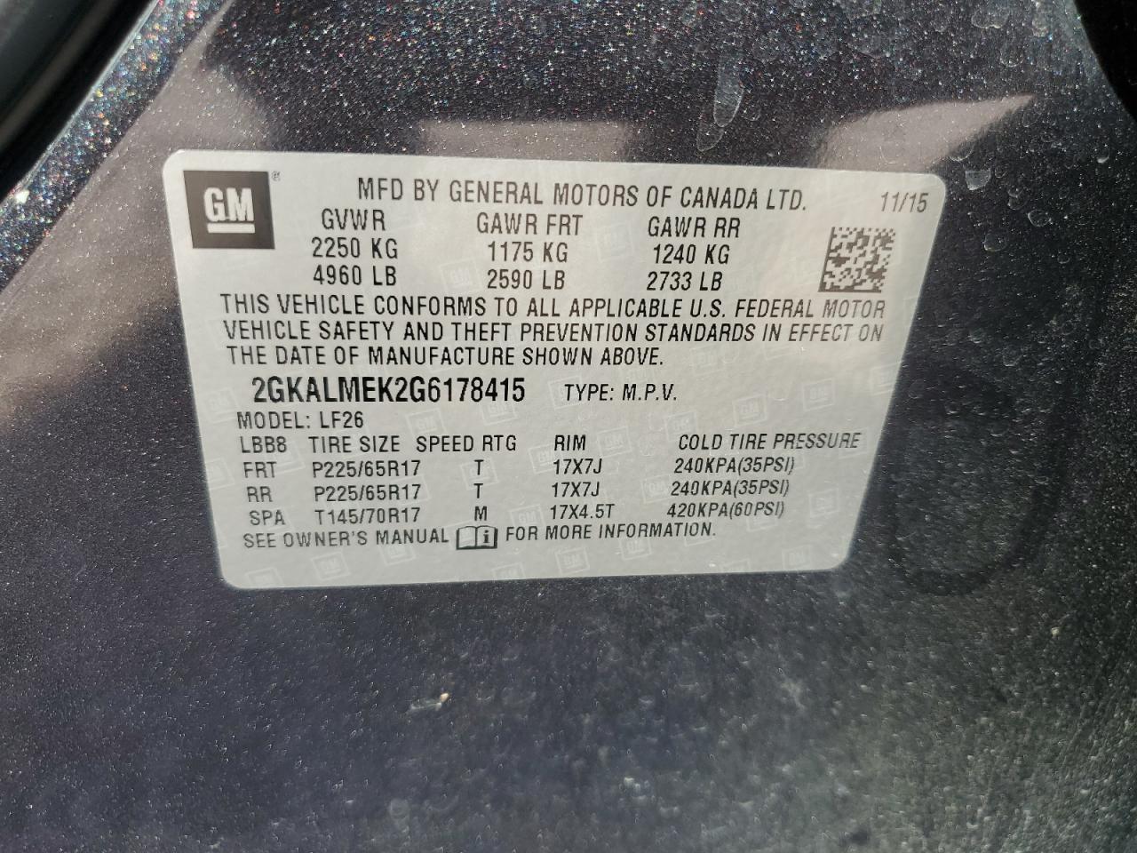 2GKALMEK2G6178415 2016 GMC Terrain Sle