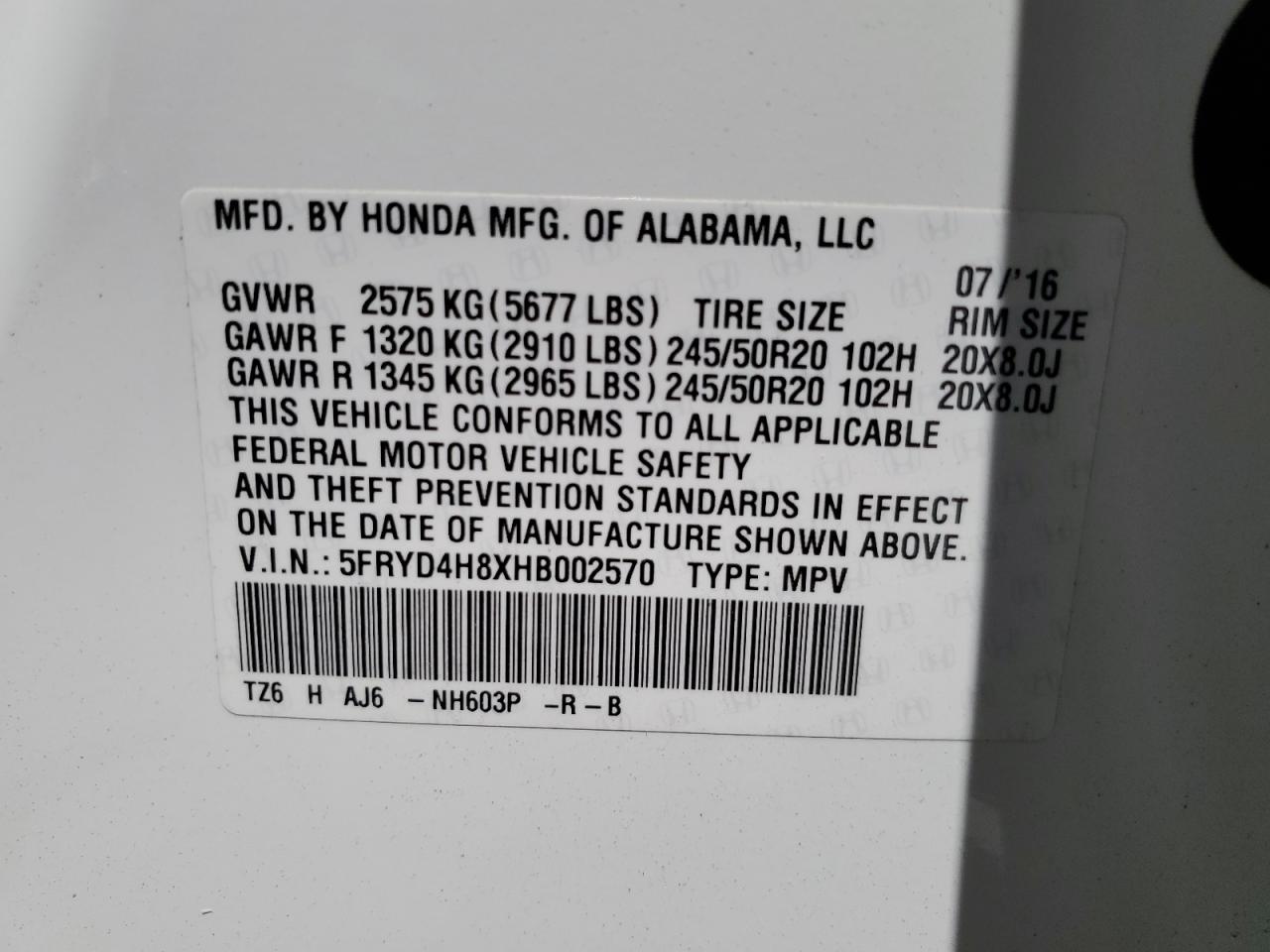 5FRYD4H8XHB002570 2017 Acura Mdx Advance