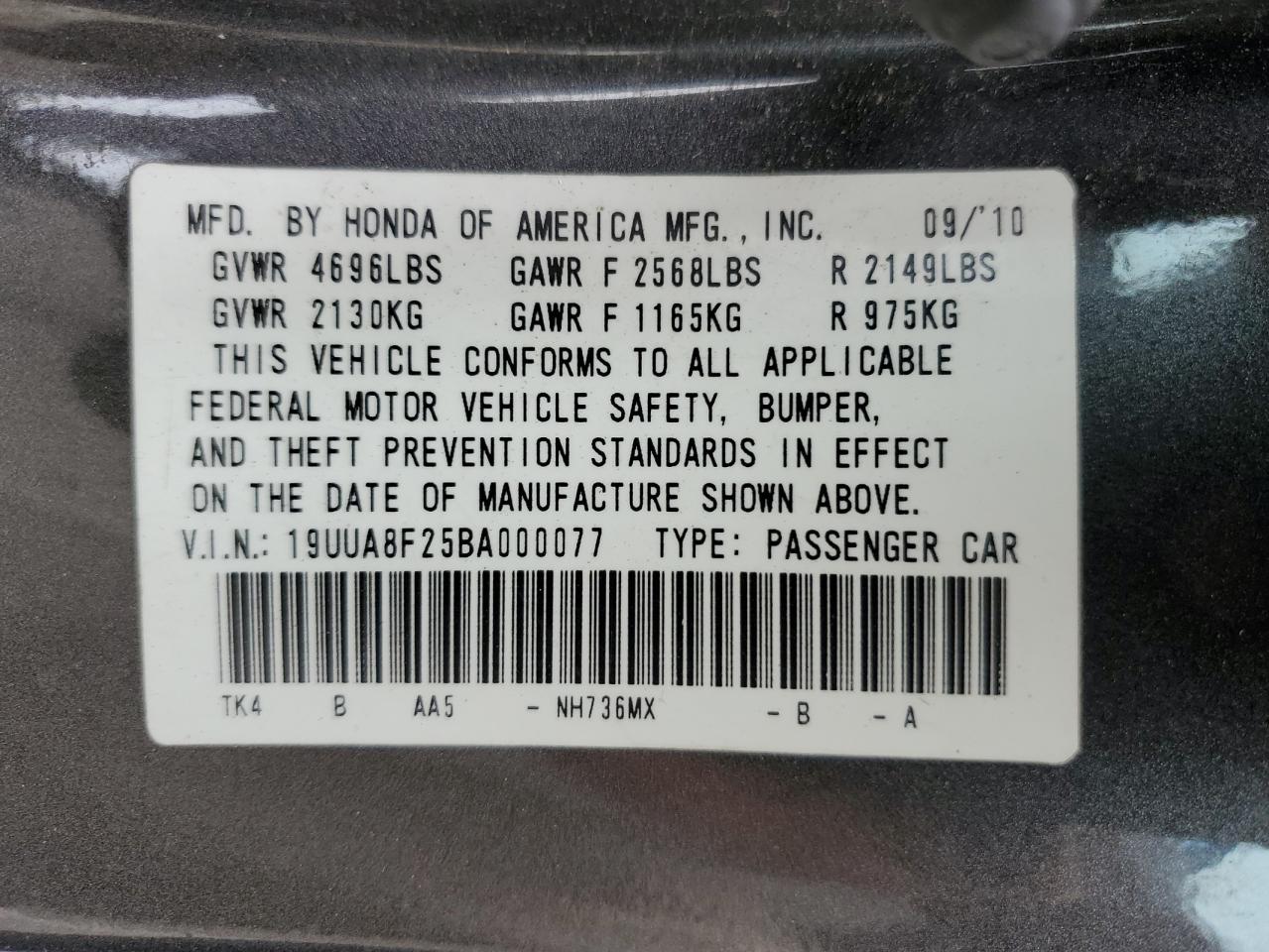 19UUA8F25BA000077 2011 Acura Tl