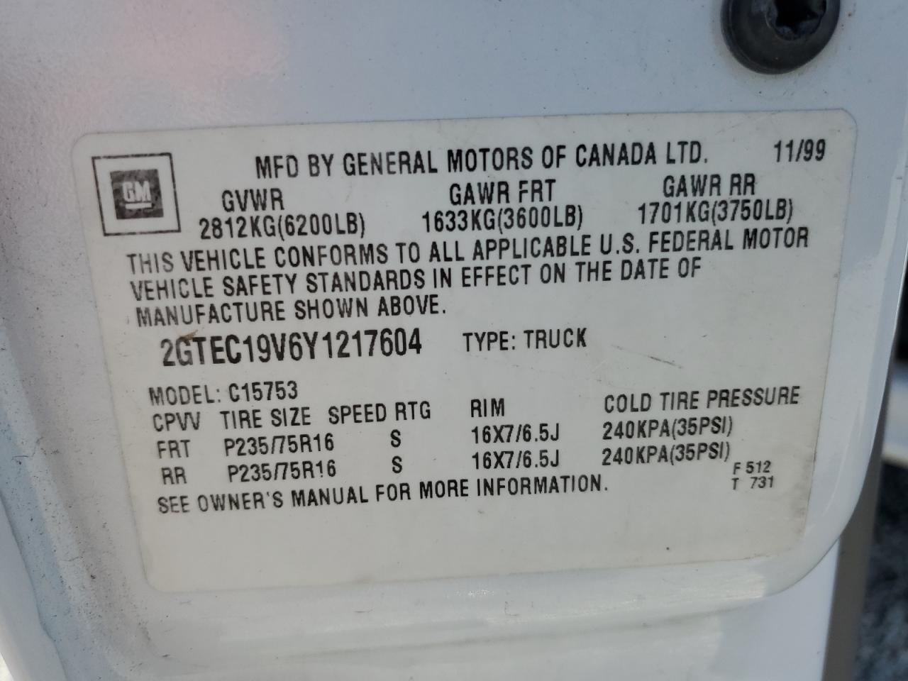 2GTEC19V6Y1217604 2000 GMC New Sierra C1500