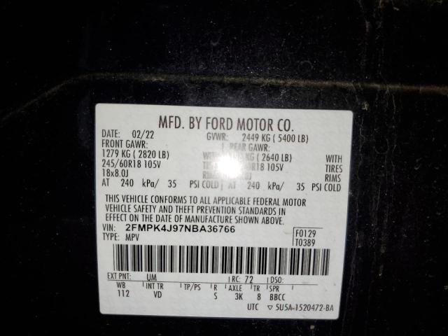 2022 Ford Edge Sel VIN: 2FMPK4J97NBA36766 Lot: 57616334