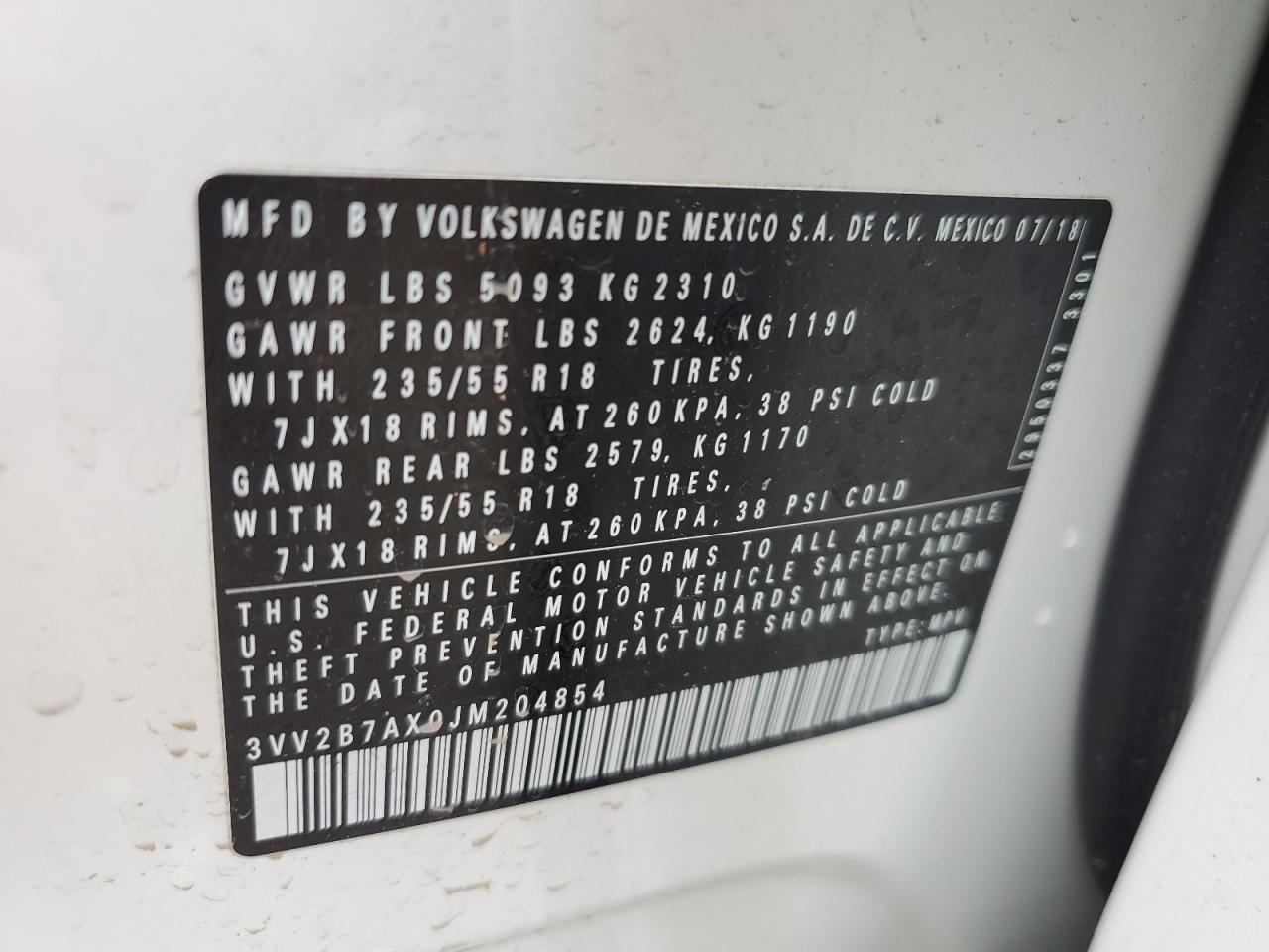 3VV2B7AX0JM204854 2018 Volkswagen Tiguan Se