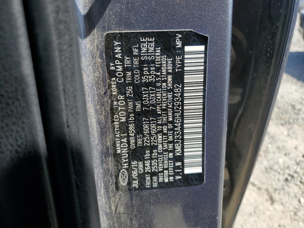 KM8J33A46HU293482 2017 Hyundai Tucson Limited