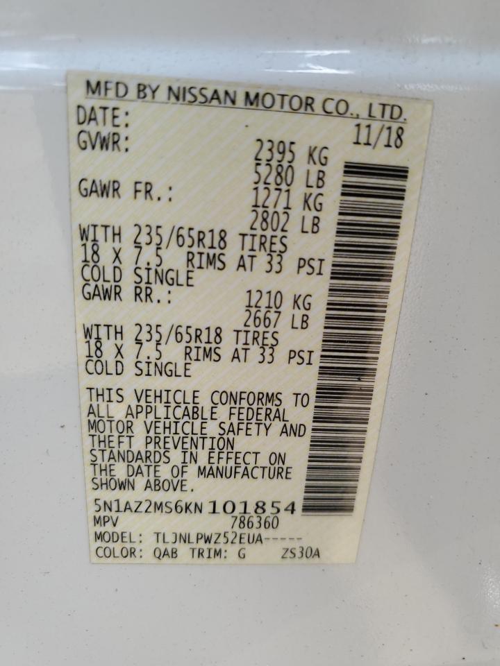 5N1AZ2MS6KN101854 2019 Nissan Murano S