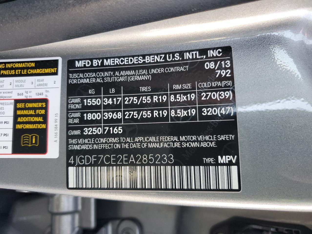 4JGDF7CE2EA285233 2014 Mercedes-Benz Gl 450 4Matic