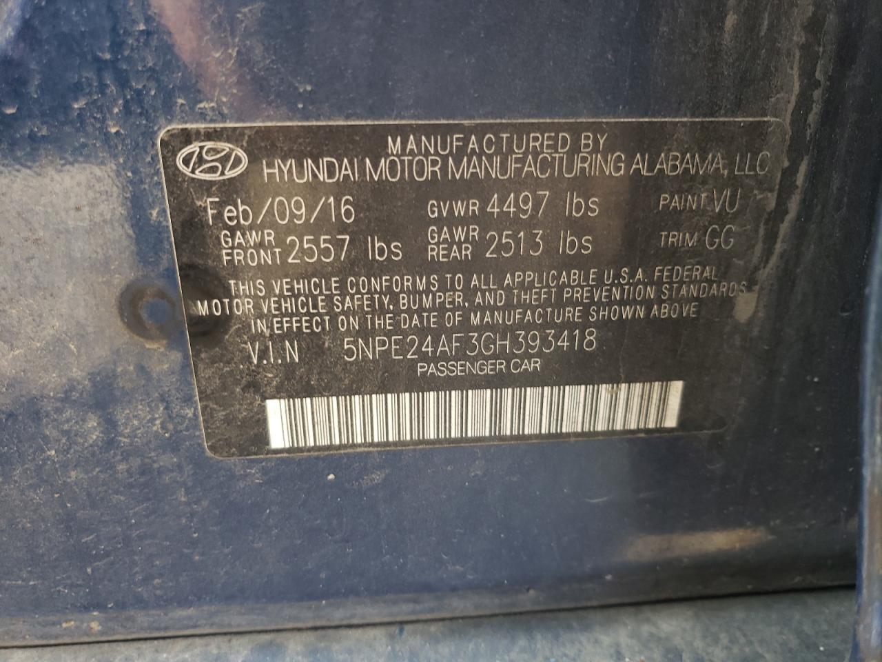 5NPE24AF3GH393418 2016 Hyundai Sonata Se