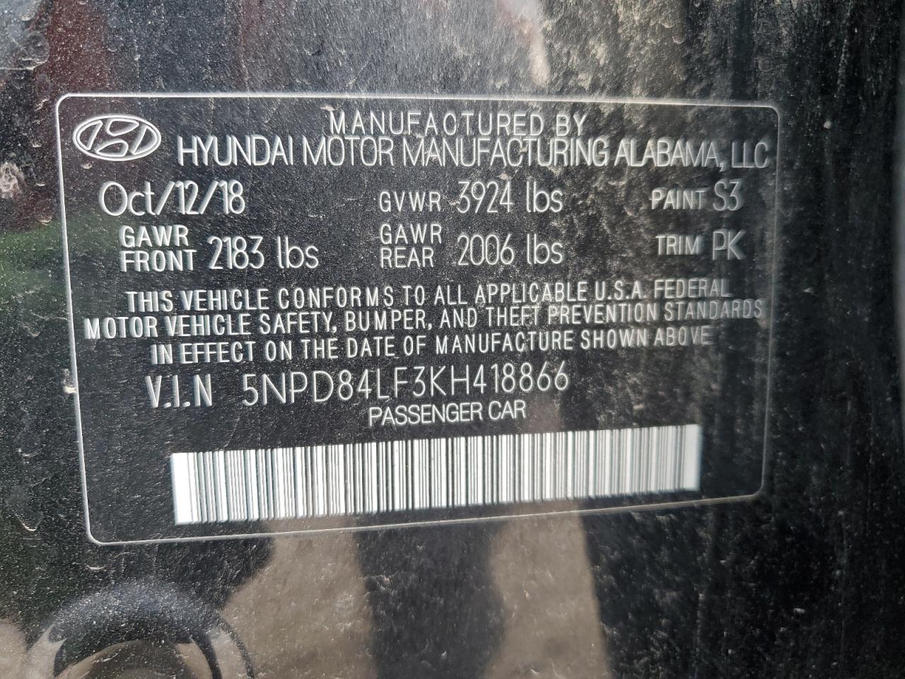 5NPD84LF3KH418866 2019 Hyundai Elantra Sel