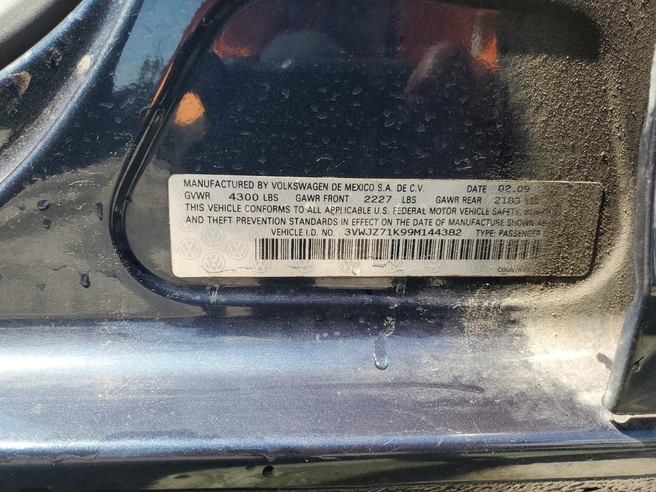 3VWJZ71K99M144382 2009 Volkswagen Jetta S