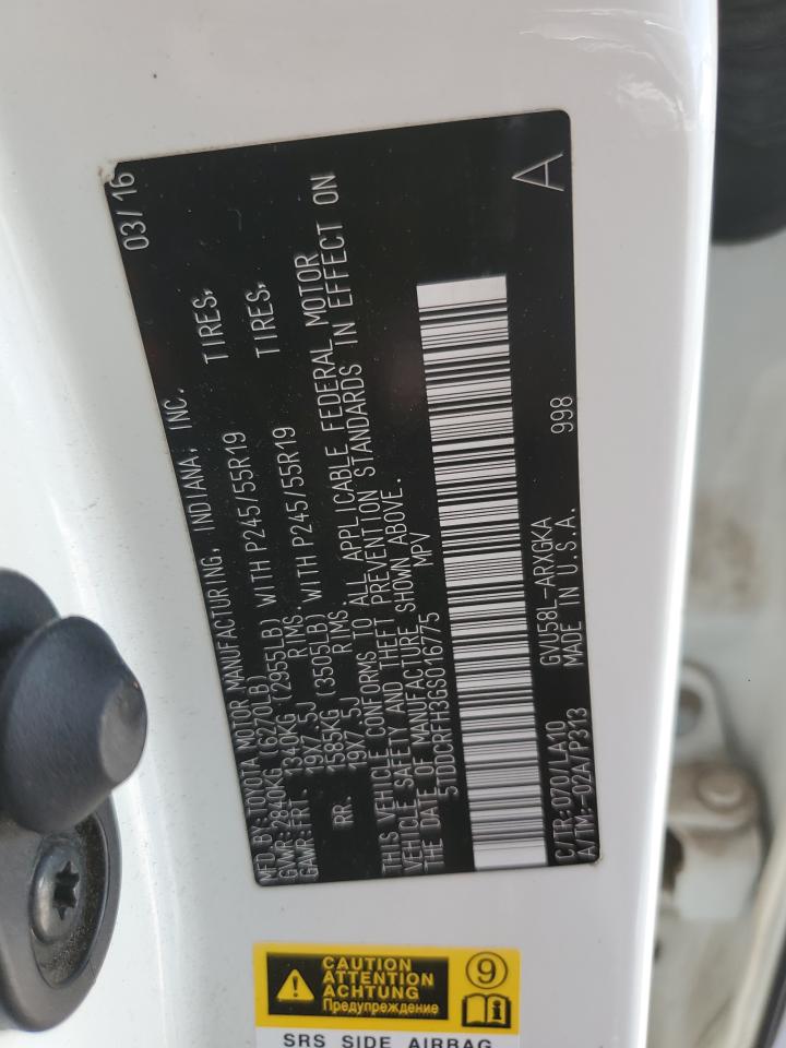 5TDDCRFH3GS016775 2016 Toyota Highlander Hybrid Limited