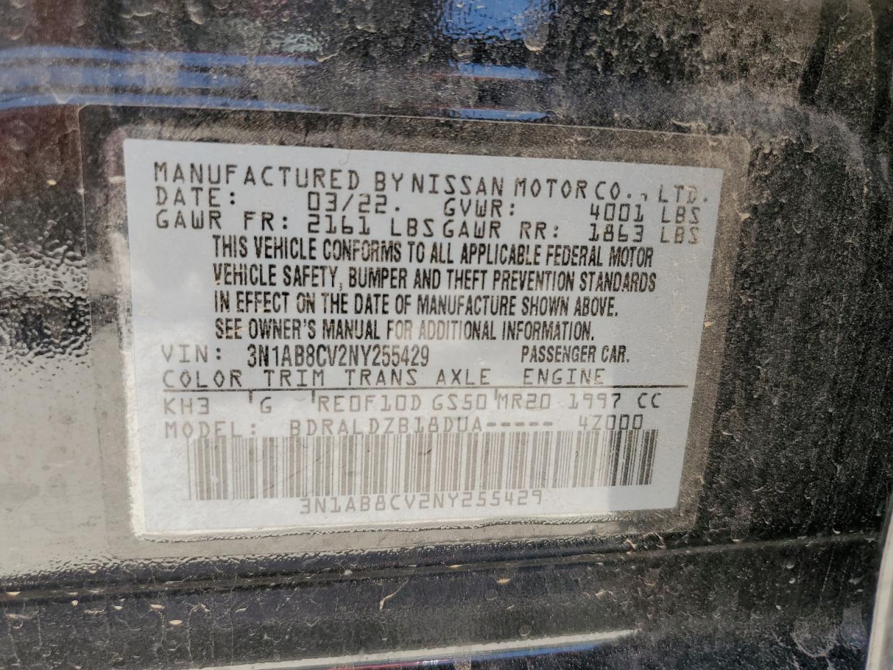 3N1AB8CV2NY255429 2022 Nissan Sentra Sv