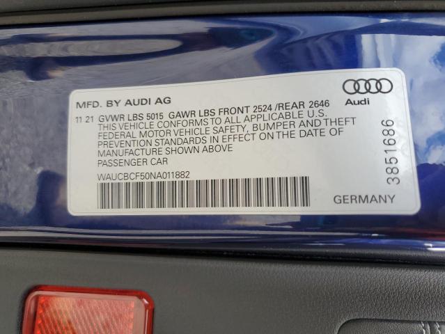 2022 Audi A5 Premium Plus 40 VIN: WAUCBCF50NA011882 Lot: 59773134