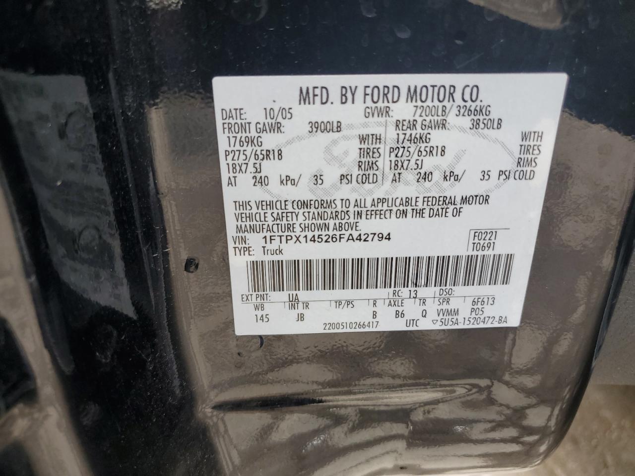 1FTPX14526FA42794 2006 Ford F150