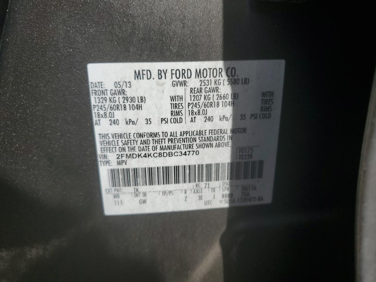 2FMDK4KC8DBC34770 2013 Ford Edge Limited