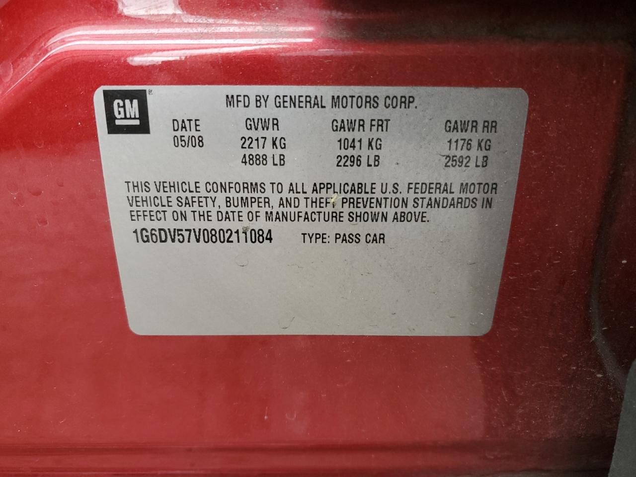 1G6DV57V080211084 2008 Cadillac Cts Hi Feature V6