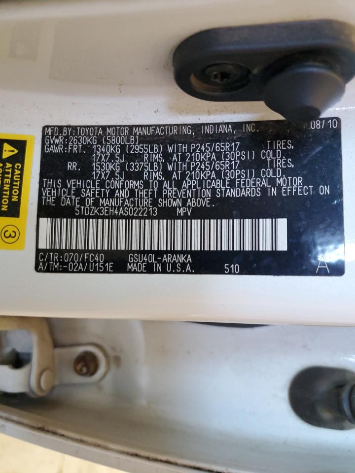 5TDZK3EH4AS022213 2010 Toyota Highlander