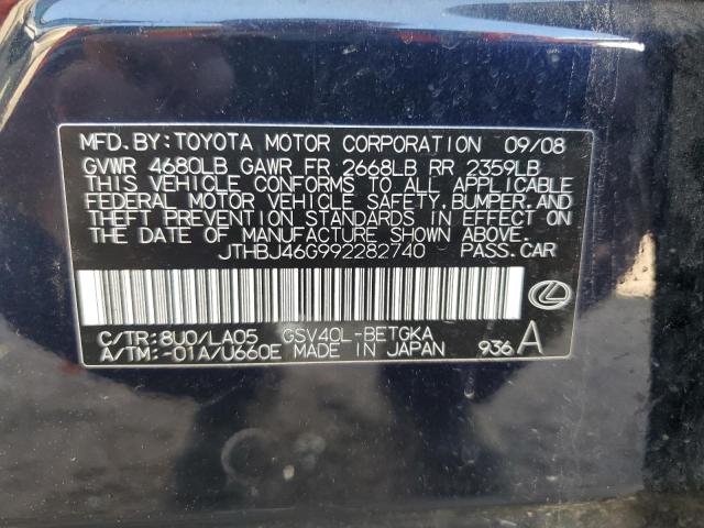 2009 Lexus Es 350 VIN: JTHBJ46G992282740 Lot: 58768754