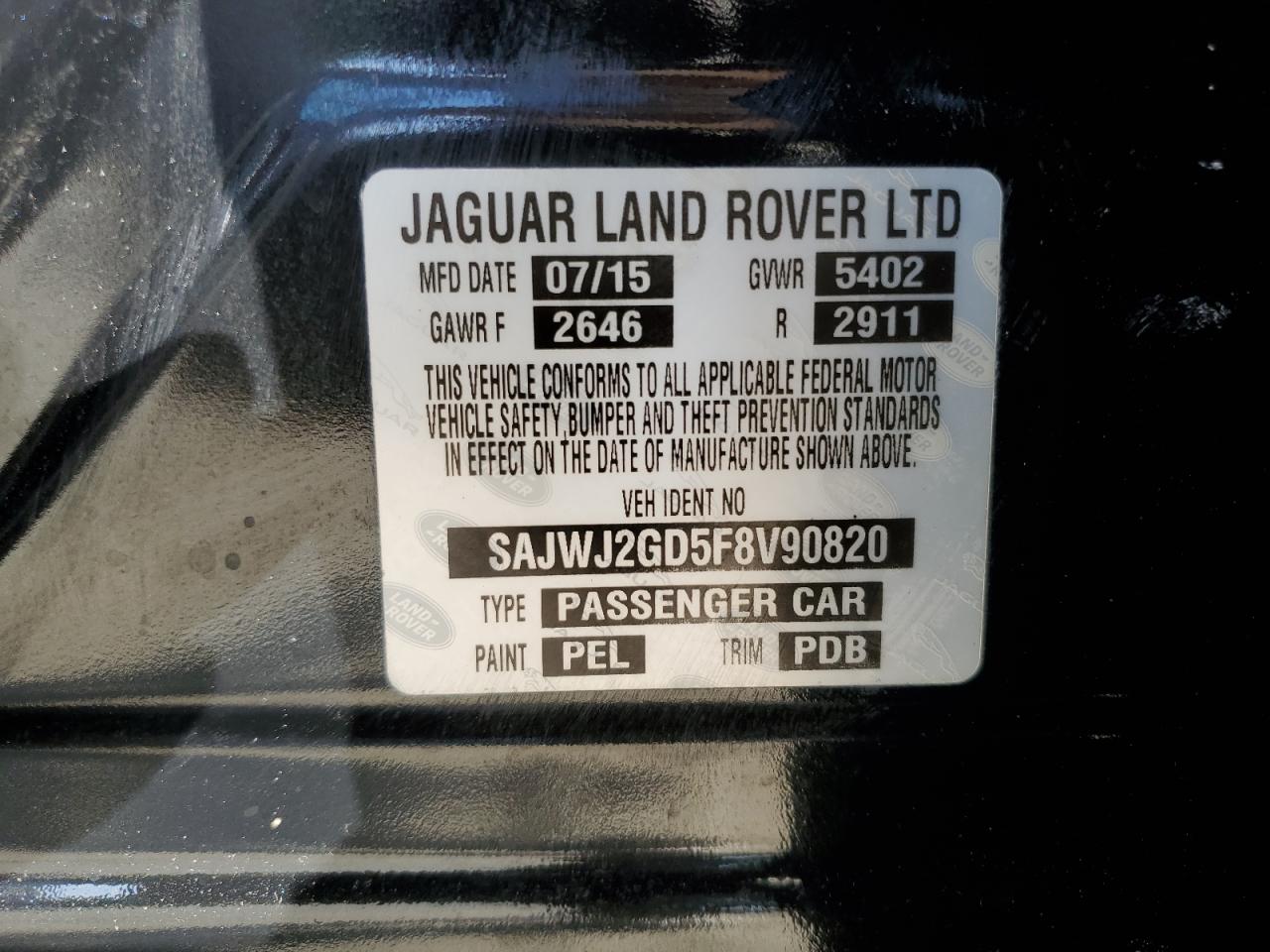 SAJWJ2GD5F8V90820 2015 Jaguar Xjl Portfolio