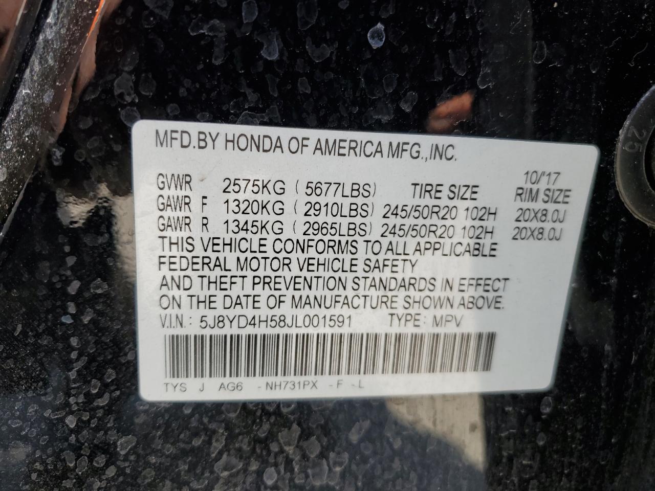 5J8YD4H58JL001591 2018 Acura Mdx Technology